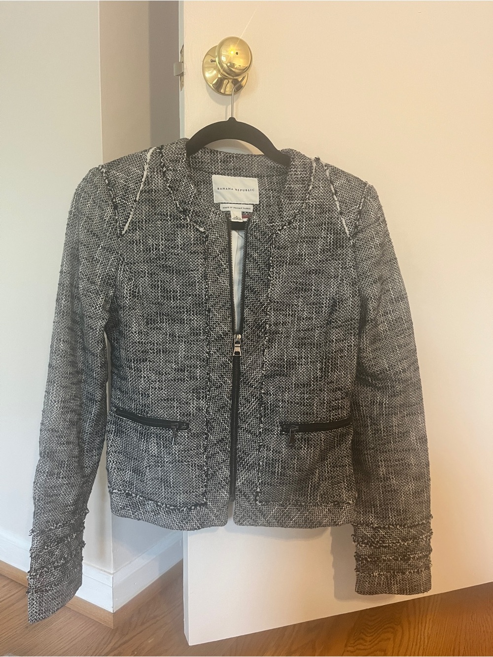 Banana Republic Black & White Tweed Zip-Front Suit Jacket